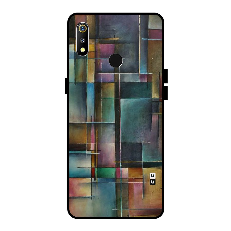 Dark Square Shapes Metal Back Case for Realme 3