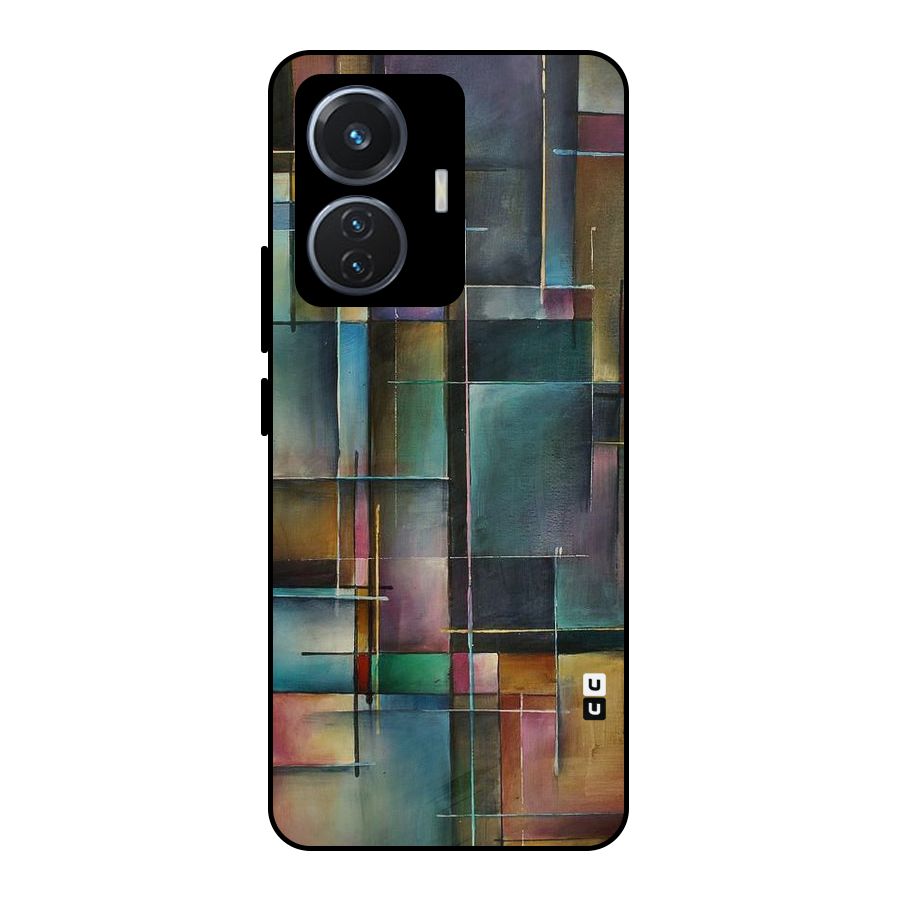 Dark Square Shapes Metal Back Case for Vivo T1 44W