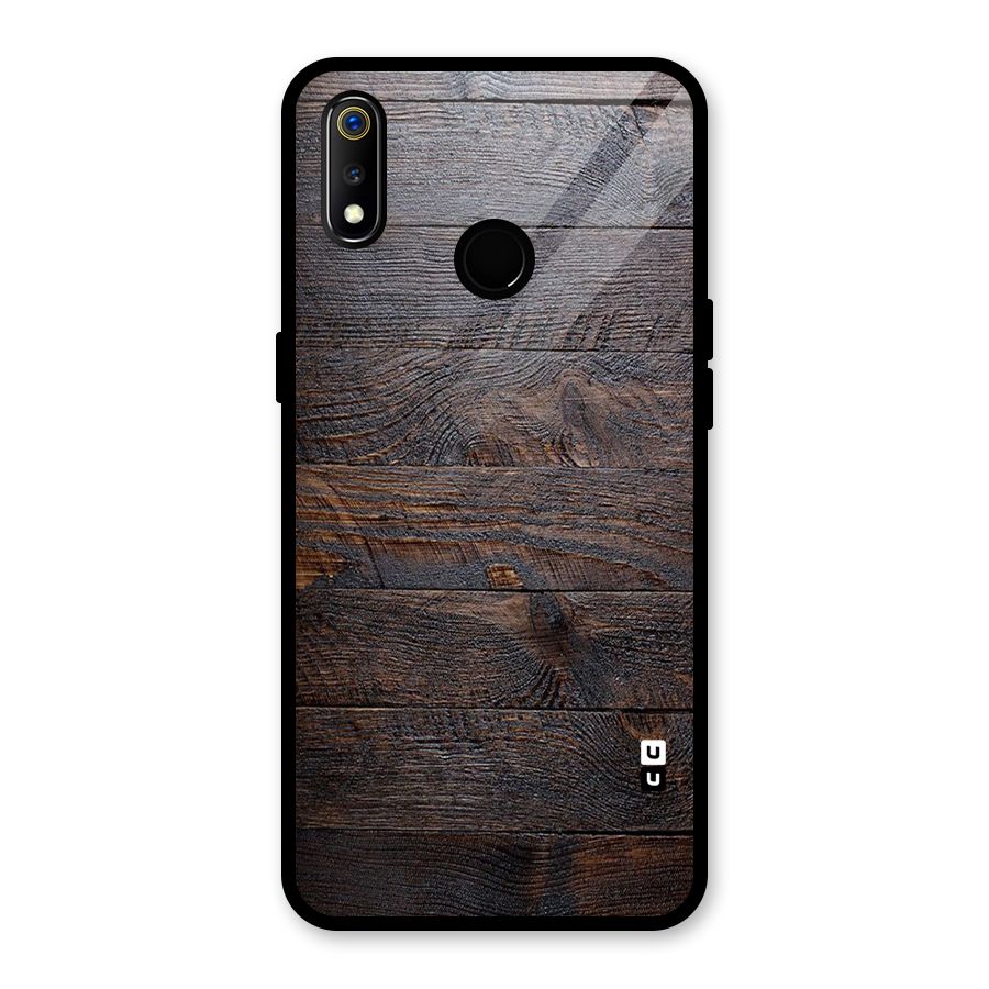 Dark Wood Printed Glass Back Case for Realme 3i