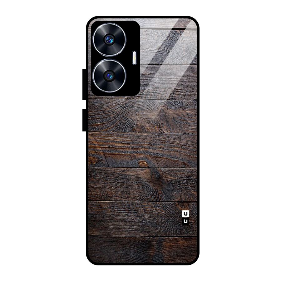 Dark Wood Printed Glass Back Case for Realme Narzo N55