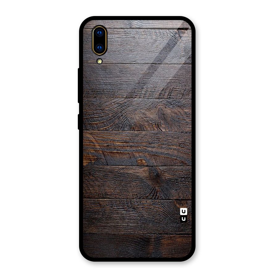 Dark Wood Printed Glass Back Case for Vivo V11 Pro