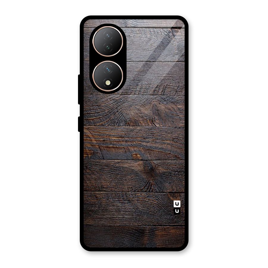Dark Wood Printed Glass Back Case for Vivo Y100A