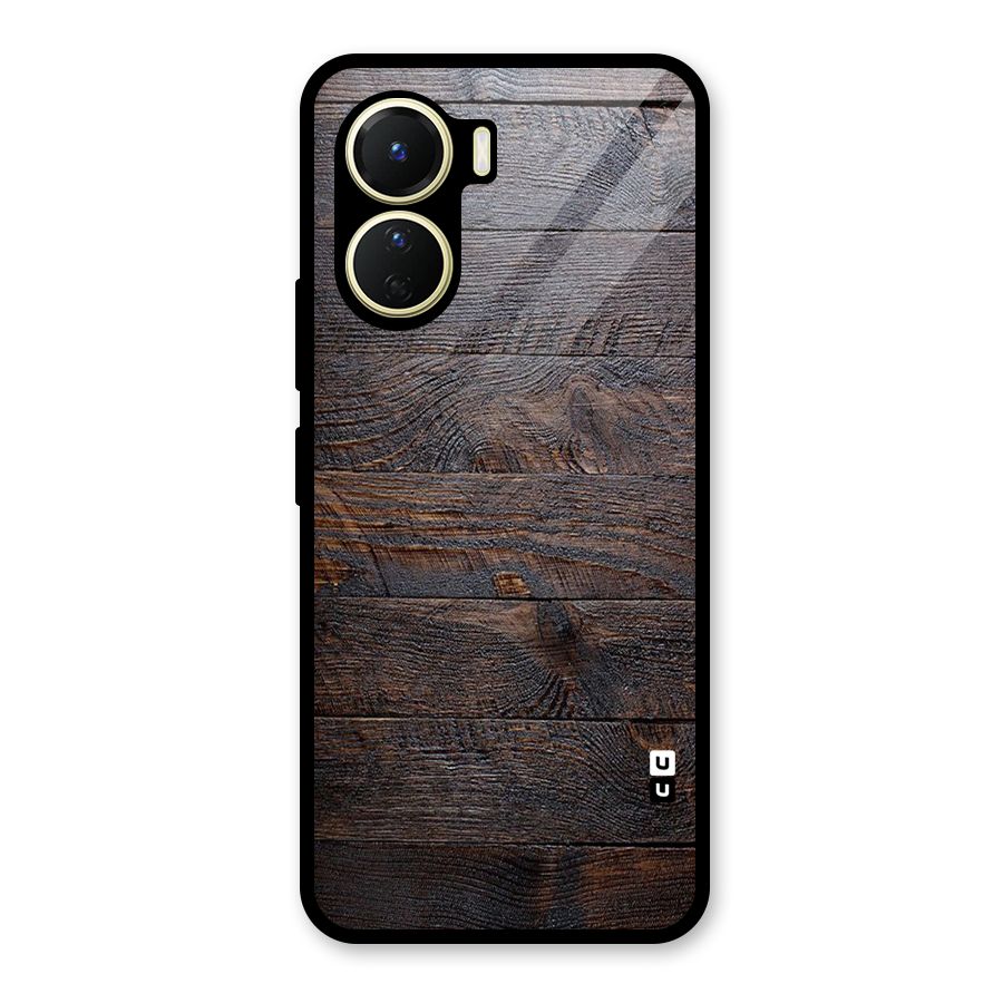Dark Wood Printed Glass Back Case for Vivo Y16