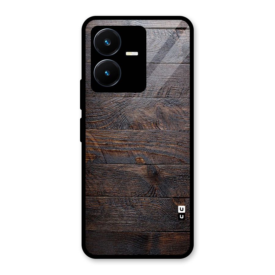 Dark Wood Printed Glass Back Case for Vivo Y22s