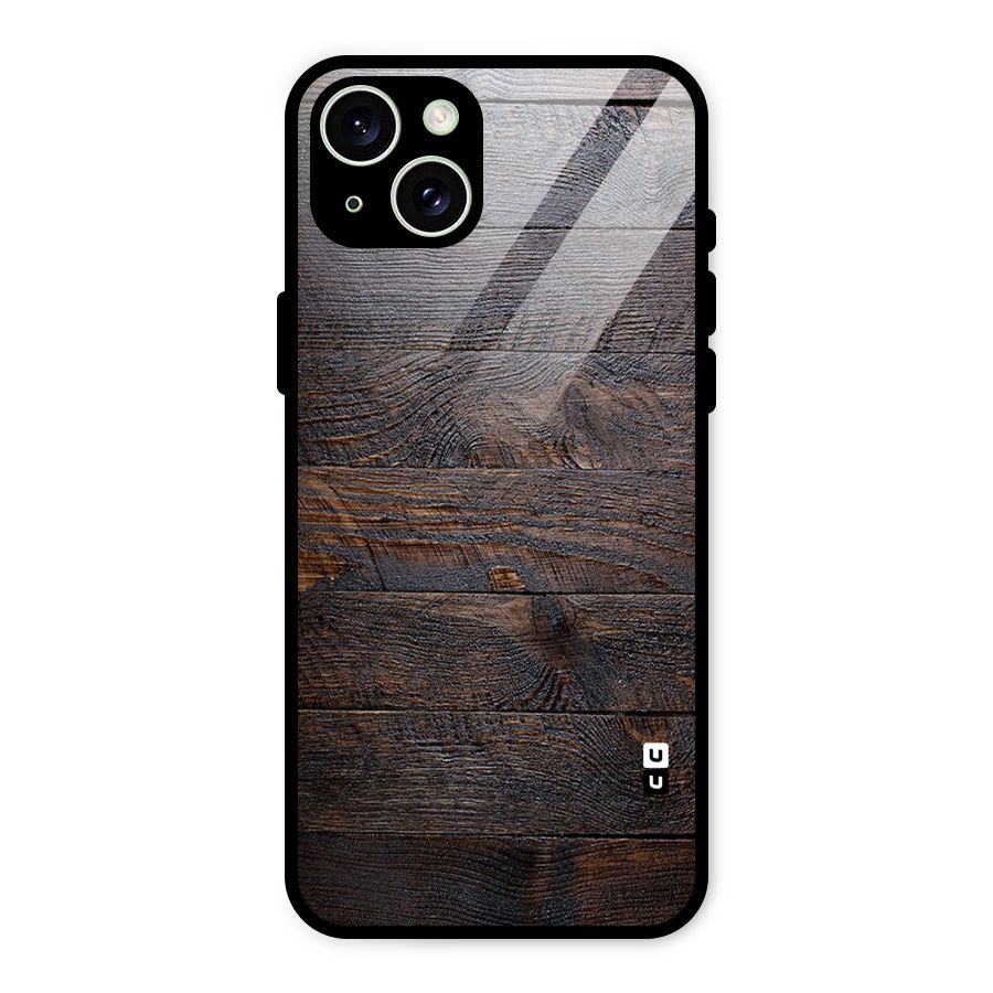 Dark Wood Printed Glass Back Case for iPhone 15 Plus