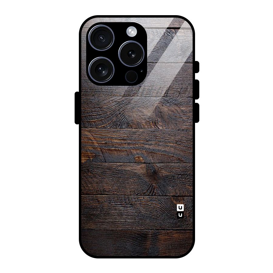 Dark Wood Printed Glass Back Case for iPhone 15 Pro