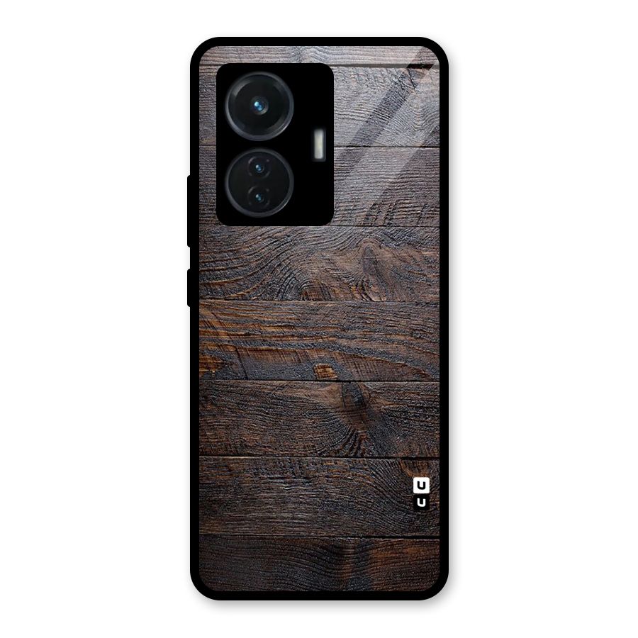 Dark Wood Printed Glass Back Case for iQOO Z6 44W