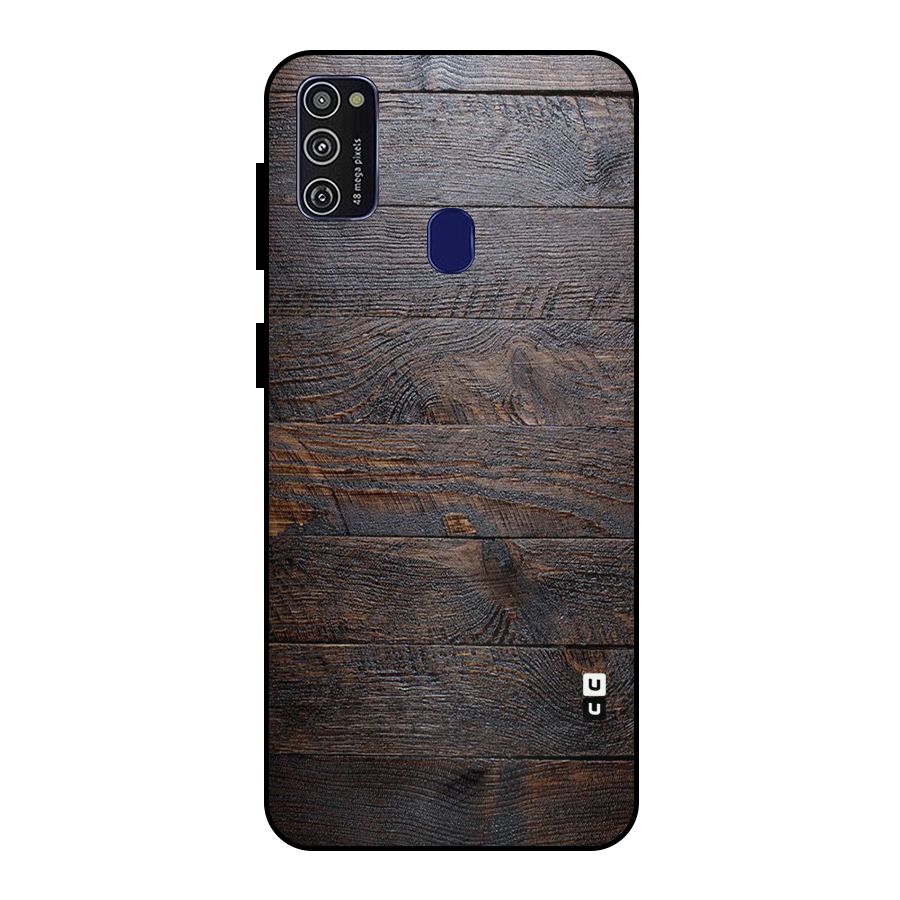 Dark Wood Printed Metal Back Case for Galaxy M21