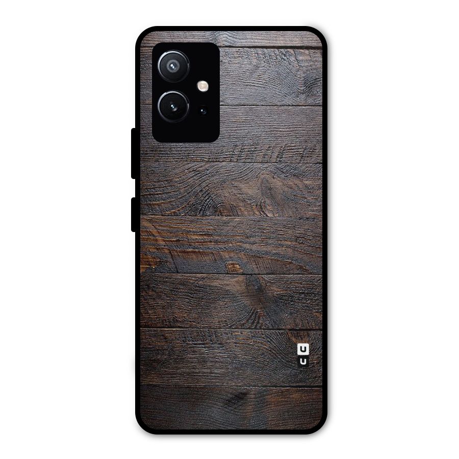 Dark Wood Printed Metal Back Case for Vivo T1 5G