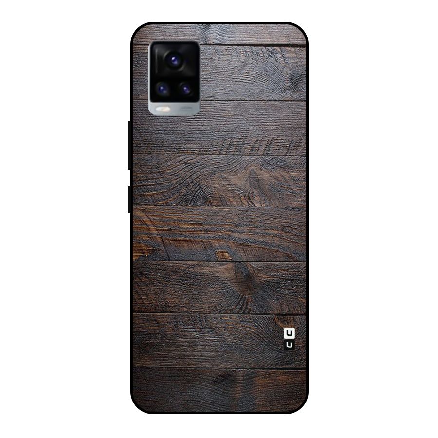 Dark Wood Printed Metal Back Case for Vivo V20 2021