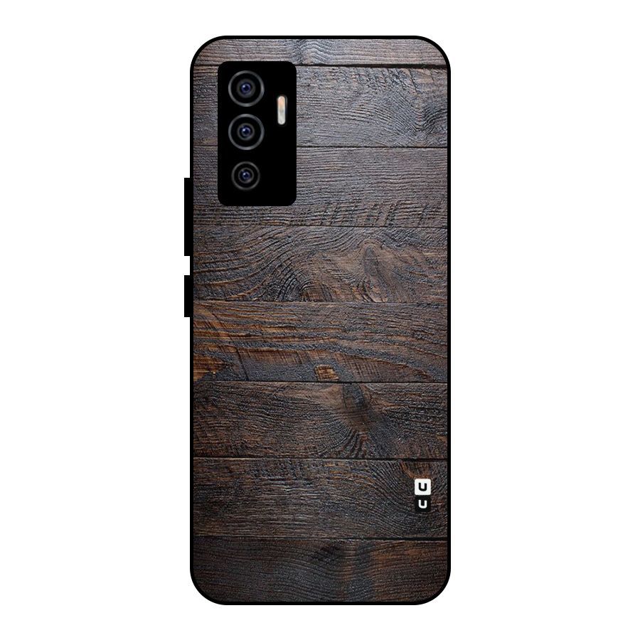 Dark Wood Printed Metal Back Case for Vivo V23e