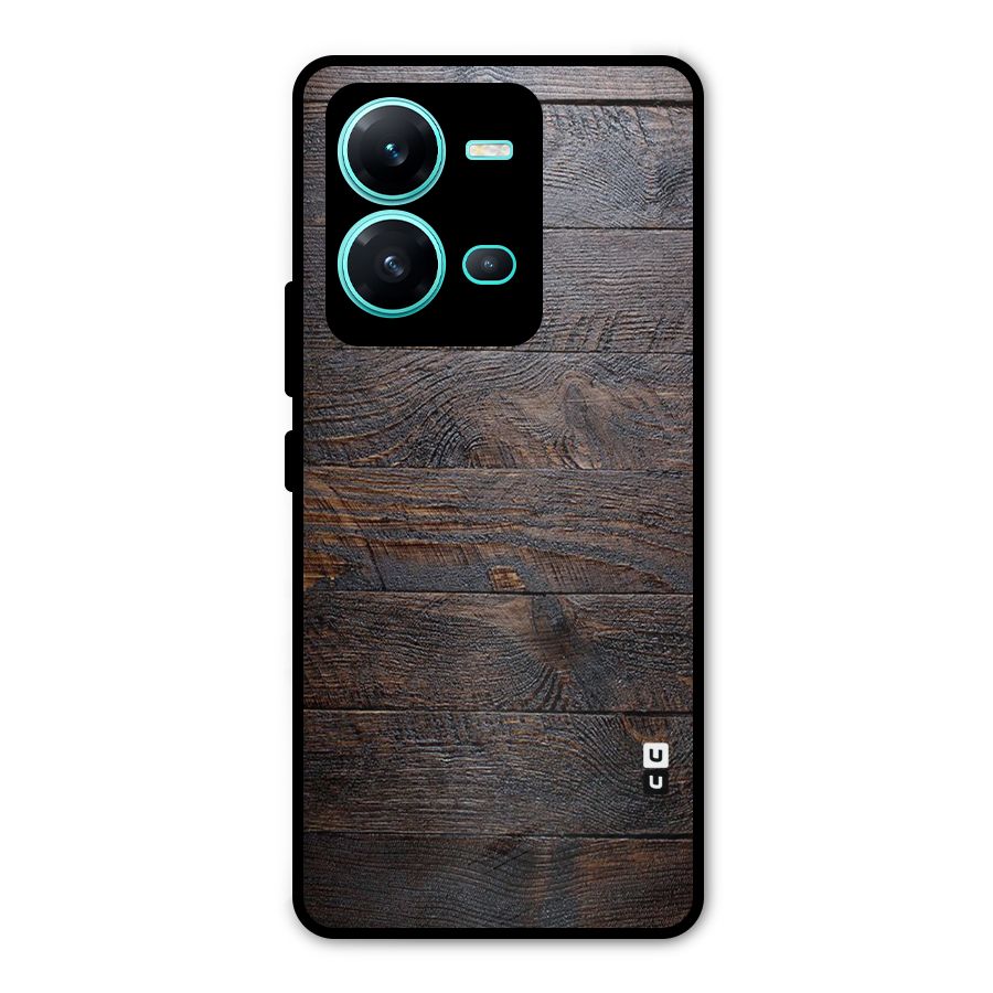 Dark Wood Printed Metal Back Case for Vivo V25