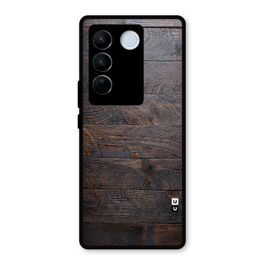 Dark Wood Printed Metal Back Case for Vivo V27