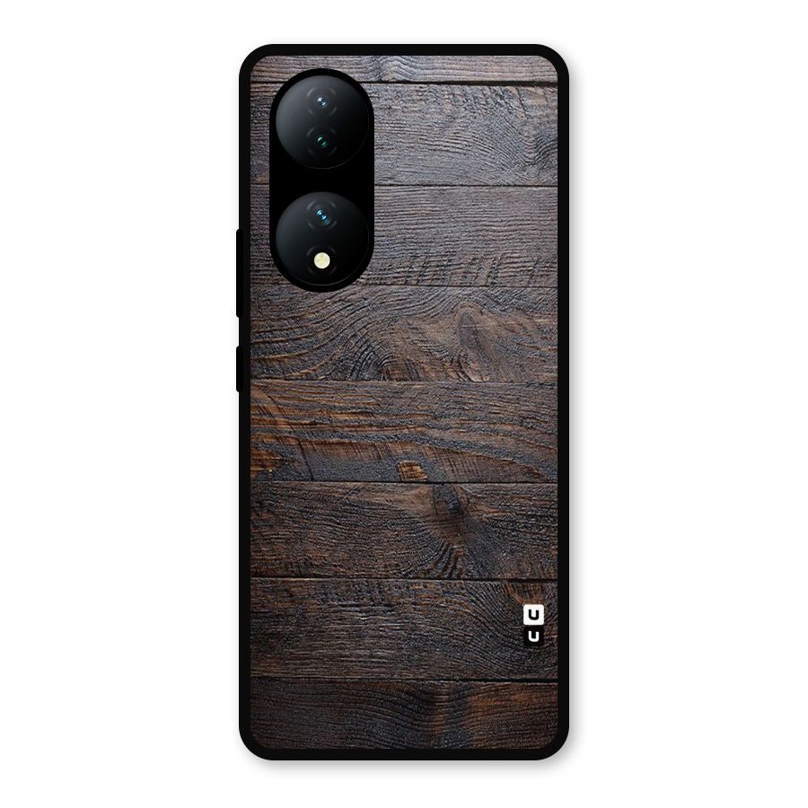 Dark Wood Printed Metal Back Case for Vivo Y100a