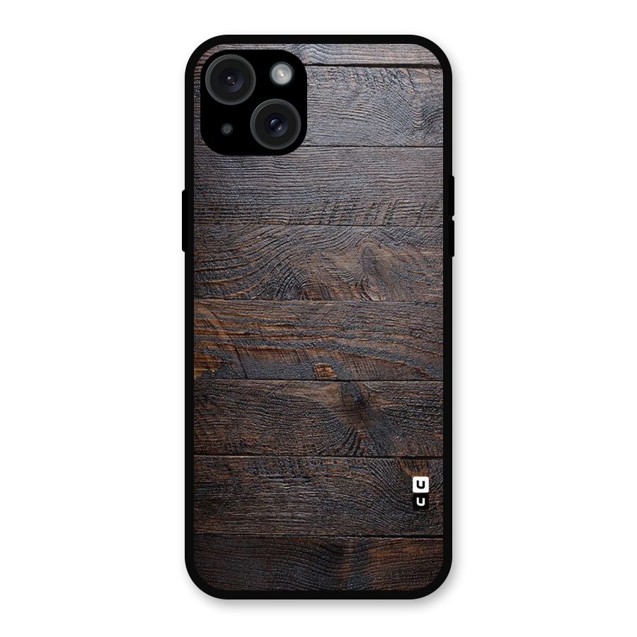 Dark Wood Printed Metal Back Case for iPhone 15 Plus