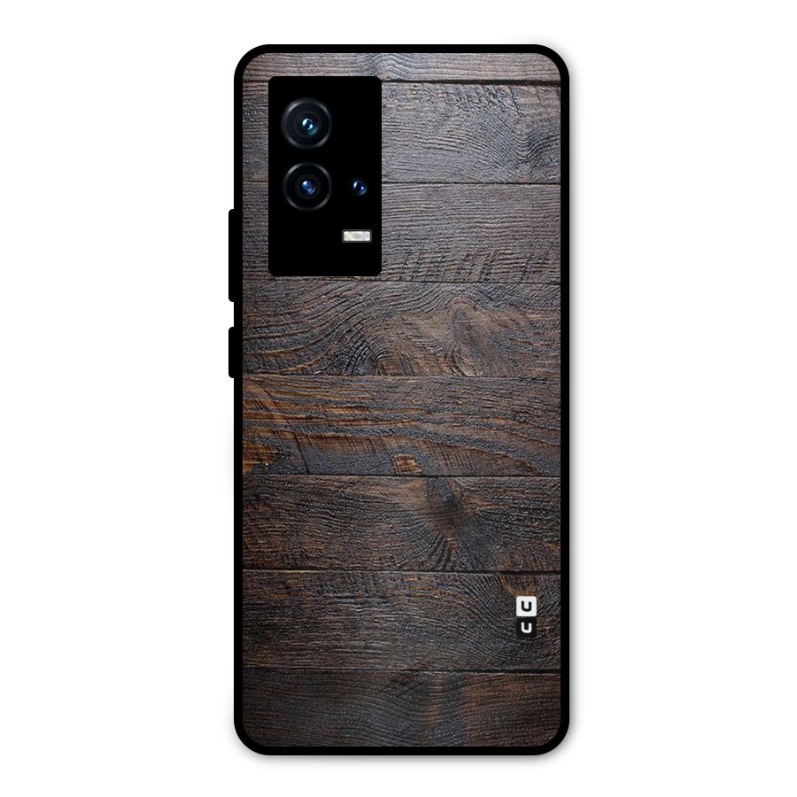 Dark Wood Printed Metal Back Case for iQOO 9 5G