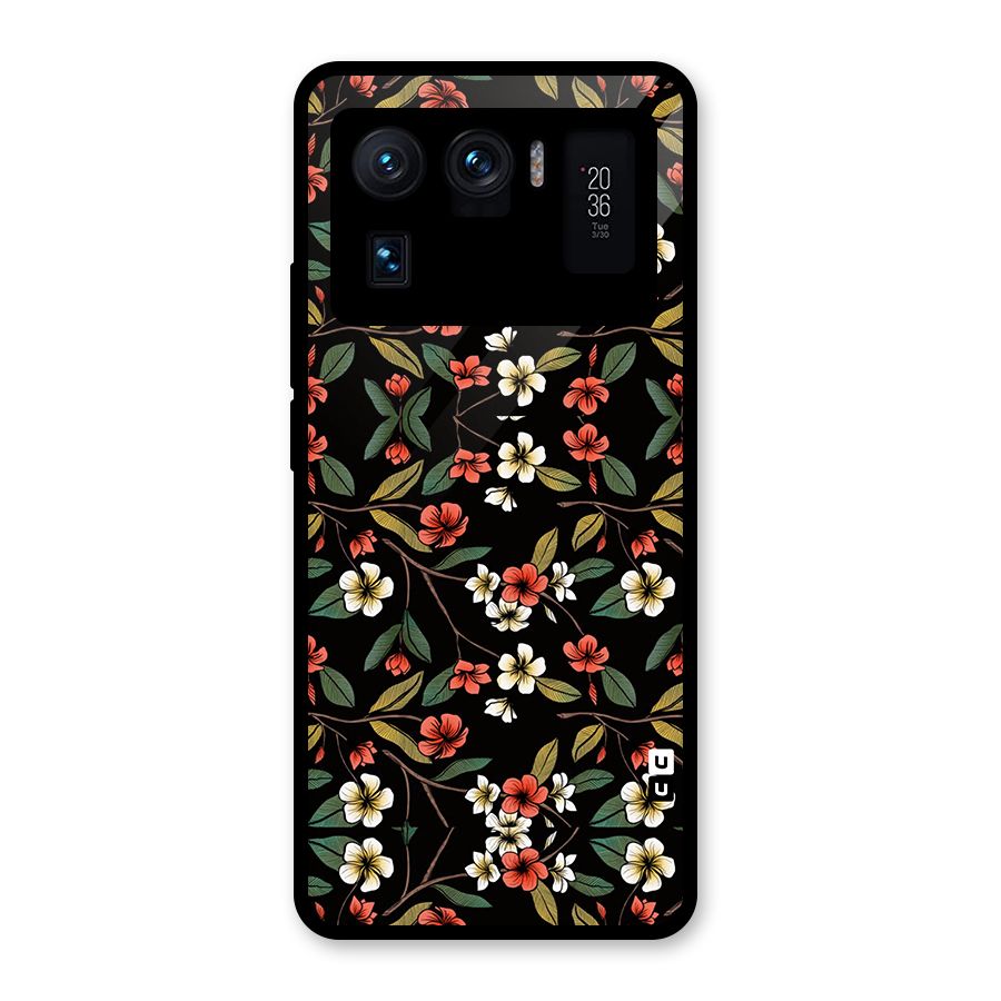 Decorative Florals Pattern Glass Back Case for Mi 11 Ultra