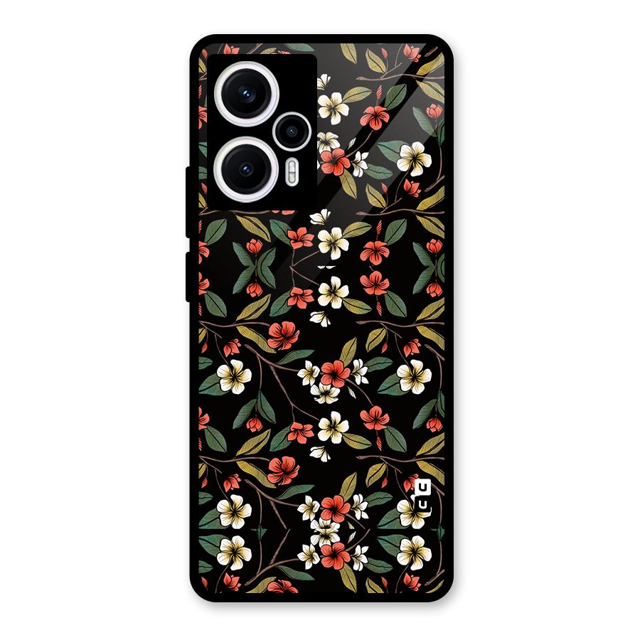 Decorative Florals Pattern Glass Back Case for Poco F5
