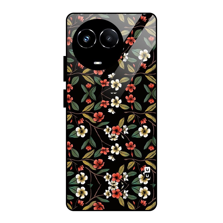 Decorative Florals Pattern Glass Back Case for Realme 11X