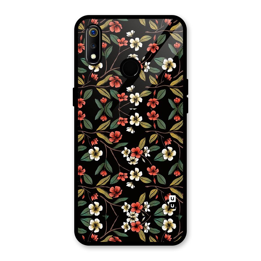 Decorative Florals Pattern Glass Back Case for Realme 3i