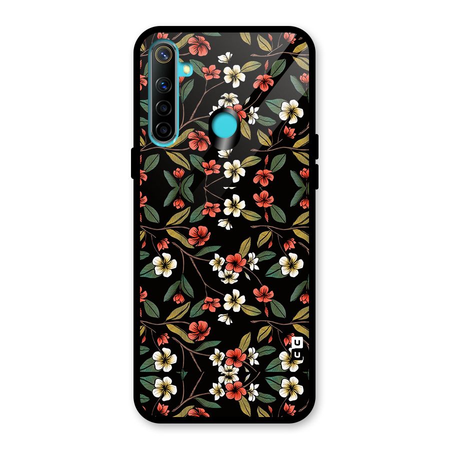 Decorative Florals Pattern Glass Back Case for Realme 5i