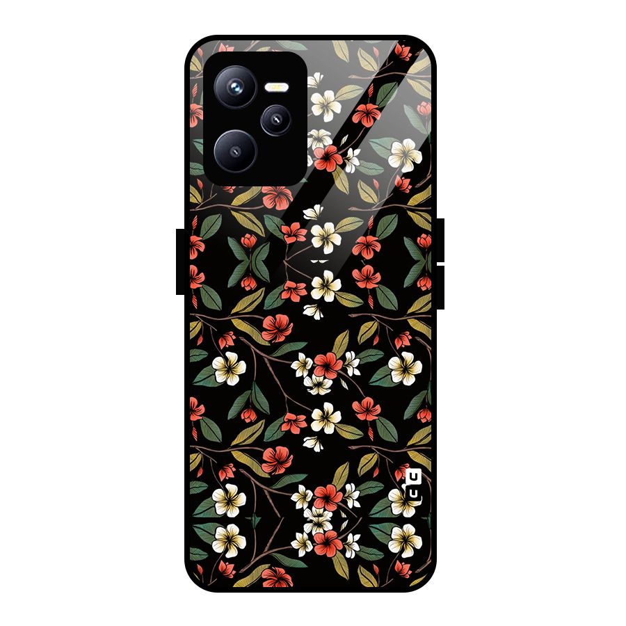 Decorative Florals Pattern Glass Back Case for Realme C35