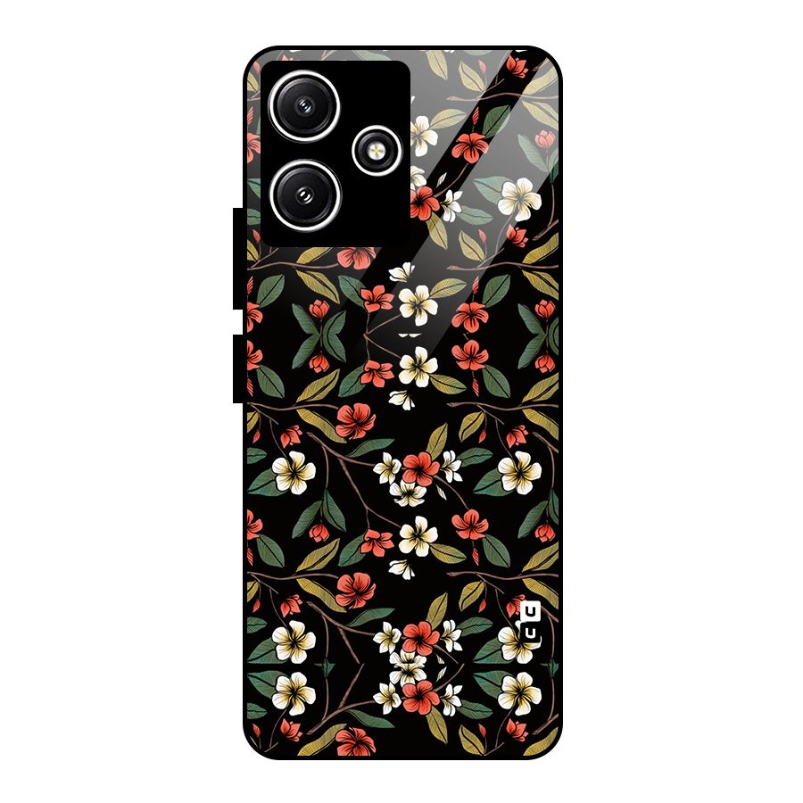 Decorative Florals Pattern Glass Back Case for Redmi 12 5G