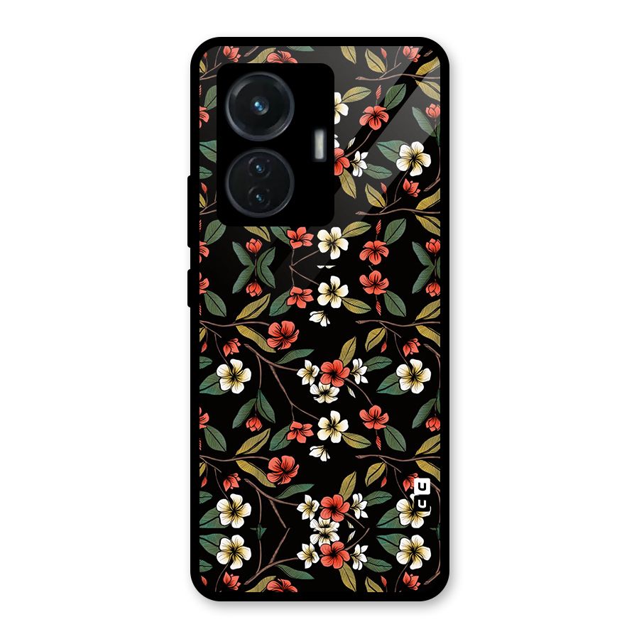 Decorative Florals Pattern Glass Back Case for Vivo T1 44W