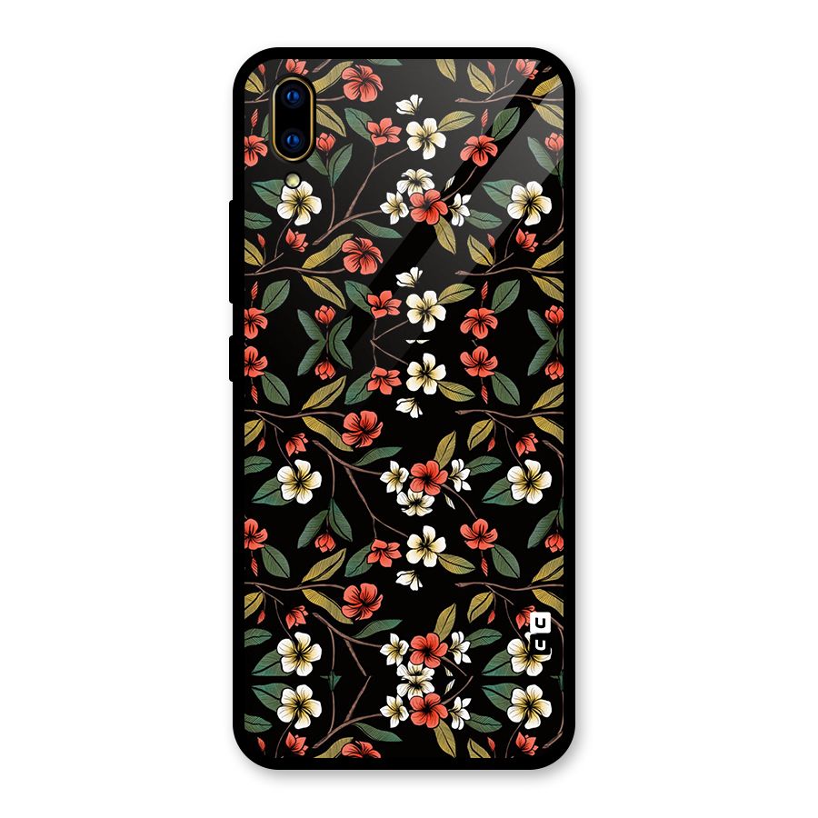 Decorative Florals Pattern Glass Back Case for Vivo V11 Pro