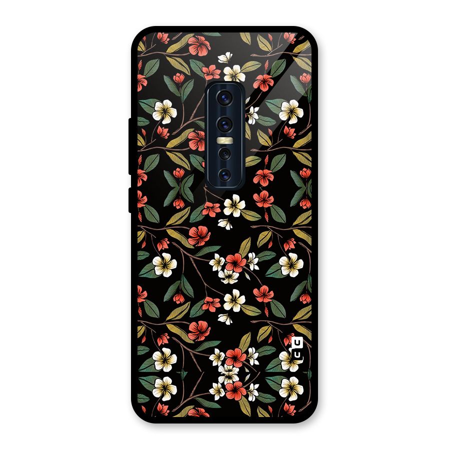Decorative Florals Pattern Glass Back Case for Vivo V17 Pro