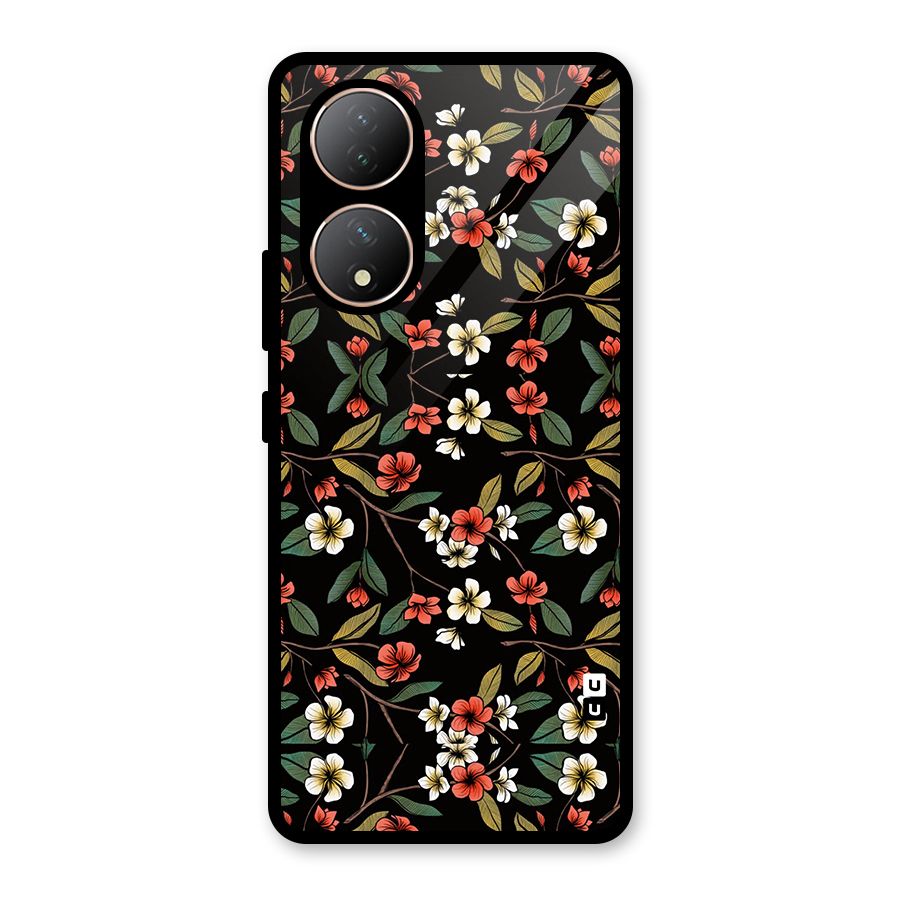 Decorative Florals Pattern Glass Back Case for Vivo Y100A