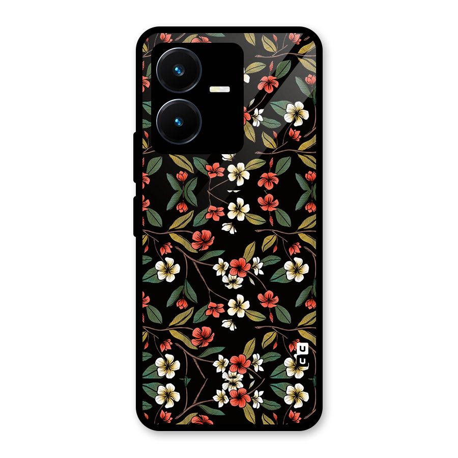 Decorative Florals Pattern Glass Back Case for Vivo Y22s