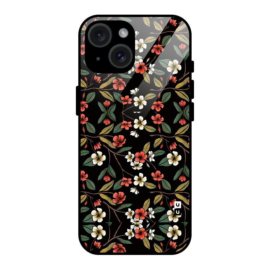 Decorative Florals Pattern Glass Back Case for iPhone 15