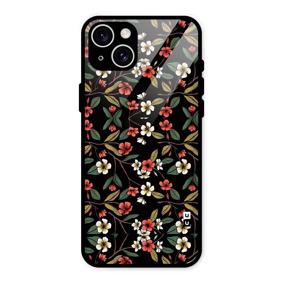 Decorative Florals Pattern Glass Back Case for iPhone 15 Plus
