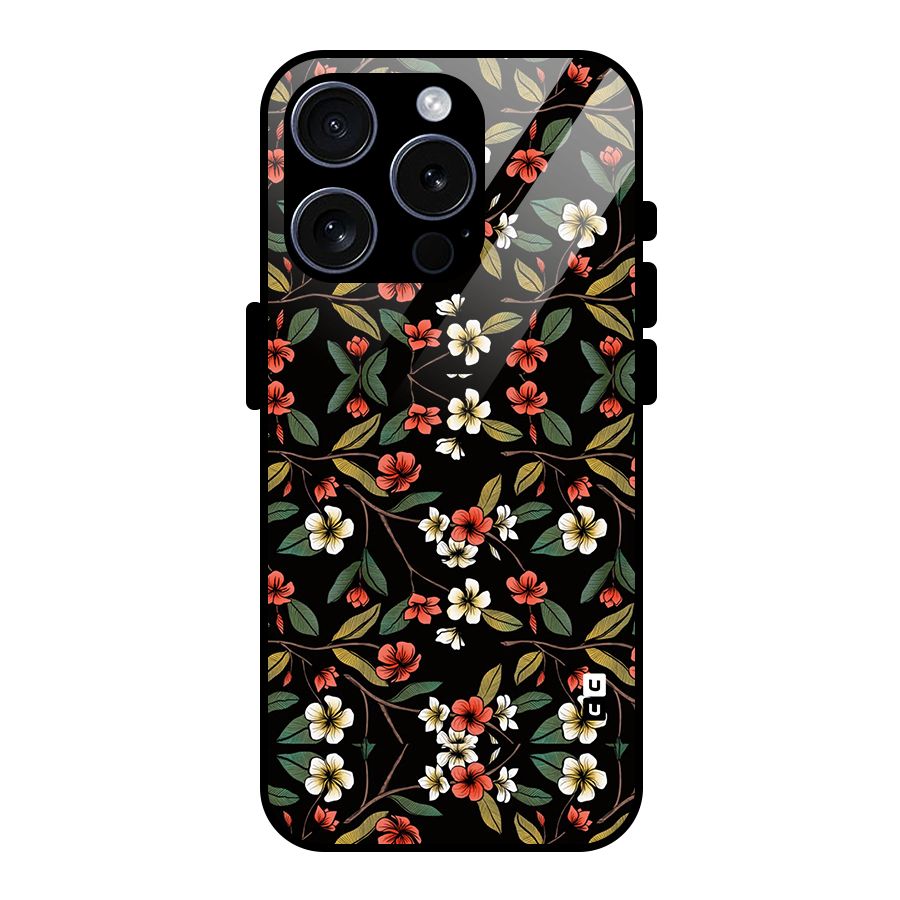 Decorative Florals Pattern Glass Back Case for iPhone 15 Pro