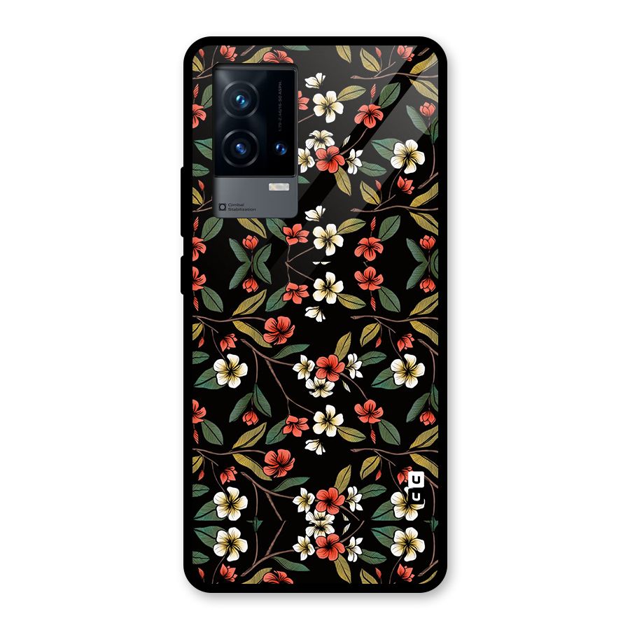Decorative Florals Pattern Glass Back Case for iQOO 9 5G