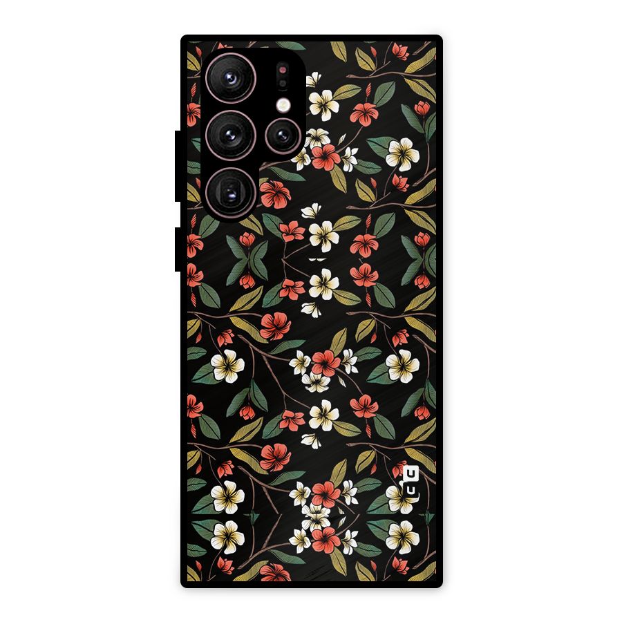 Decorative Florals Pattern Metal Back Case for Galaxy S22 Ultra 5G