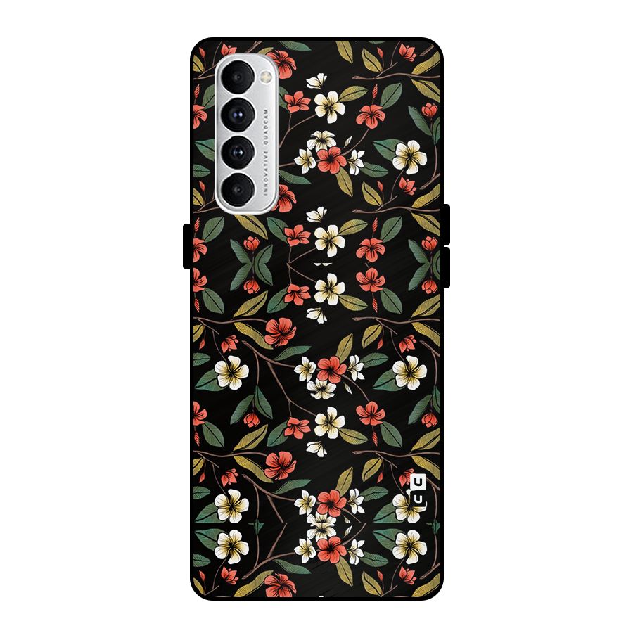Decorative Florals Pattern Metal Back Case for Oppo Reno4 Pro