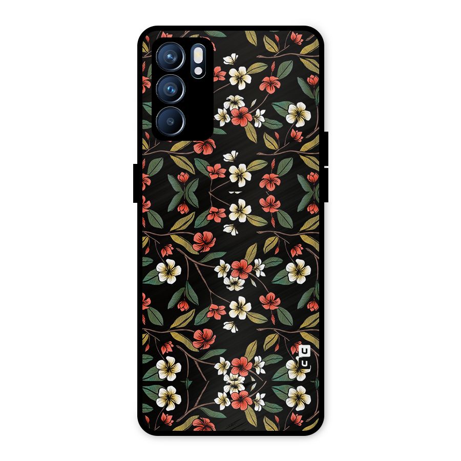 Decorative Florals Pattern Metal Back Case for Oppo Reno6 5G