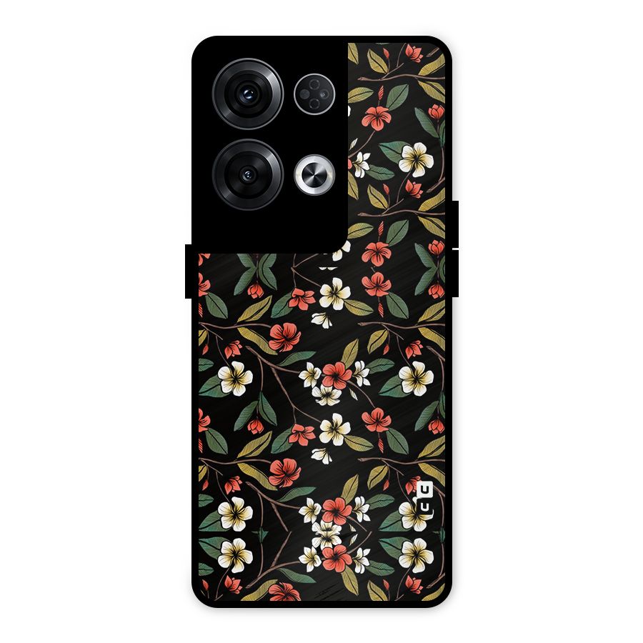 Decorative Florals Pattern Metal Back Case for Oppo Reno8 Pro 5G
