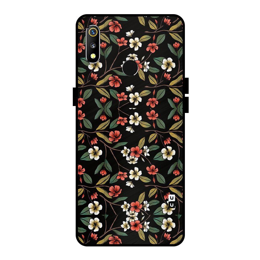 Decorative Florals Pattern Metal Back Case for Realme 3