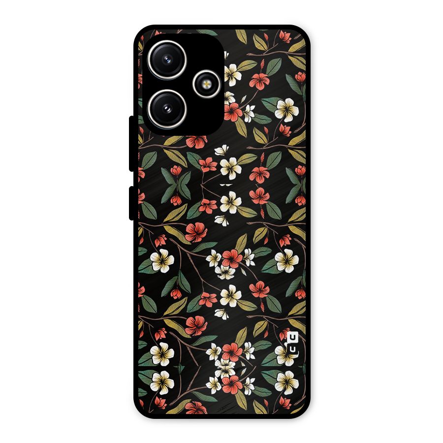 Decorative Florals Pattern Metal Back Case for Redmi 12 5G
