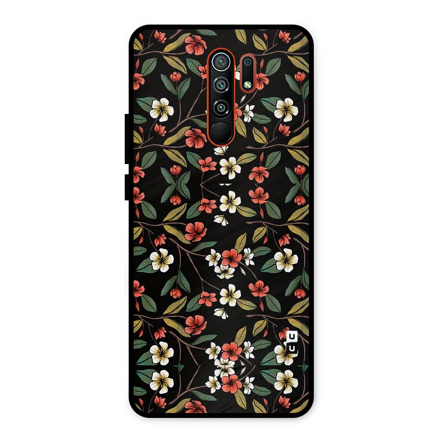 Decorative Florals Pattern Metal Back Case for Redmi 9 Prime