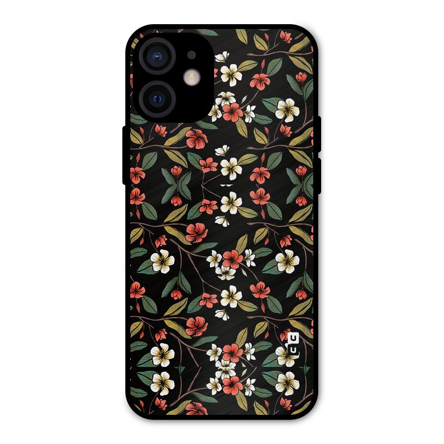 Decorative Florals Pattern Metal Back Case for iPhone 12 Mini