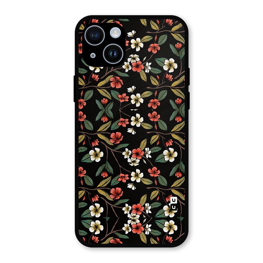 Decorative Florals Pattern Metal Back Case for iPhone 14