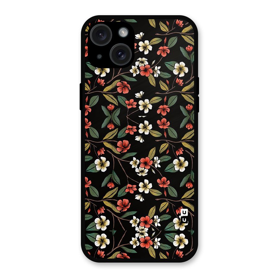 Decorative Florals Pattern Metal Back Case for iPhone 15 Plus
