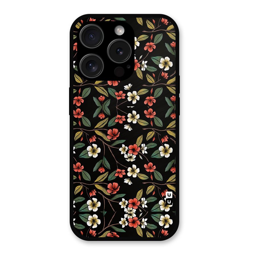 Decorative Florals Pattern Metal Back Case for iPhone 15 Pro