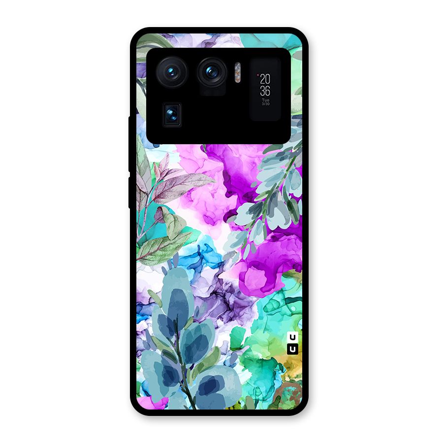 Decorative Florals Printed Glass Back Case for Mi 11 Ultra