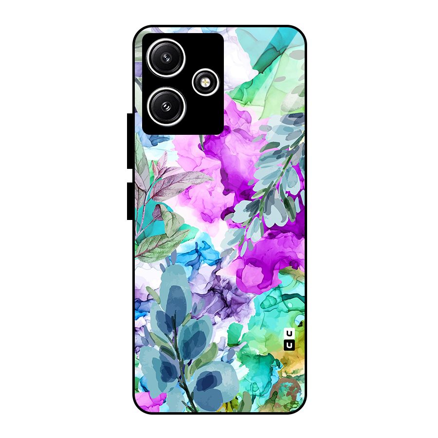 Decorative Florals Printed Glass Back Case for Poco M6 Pro