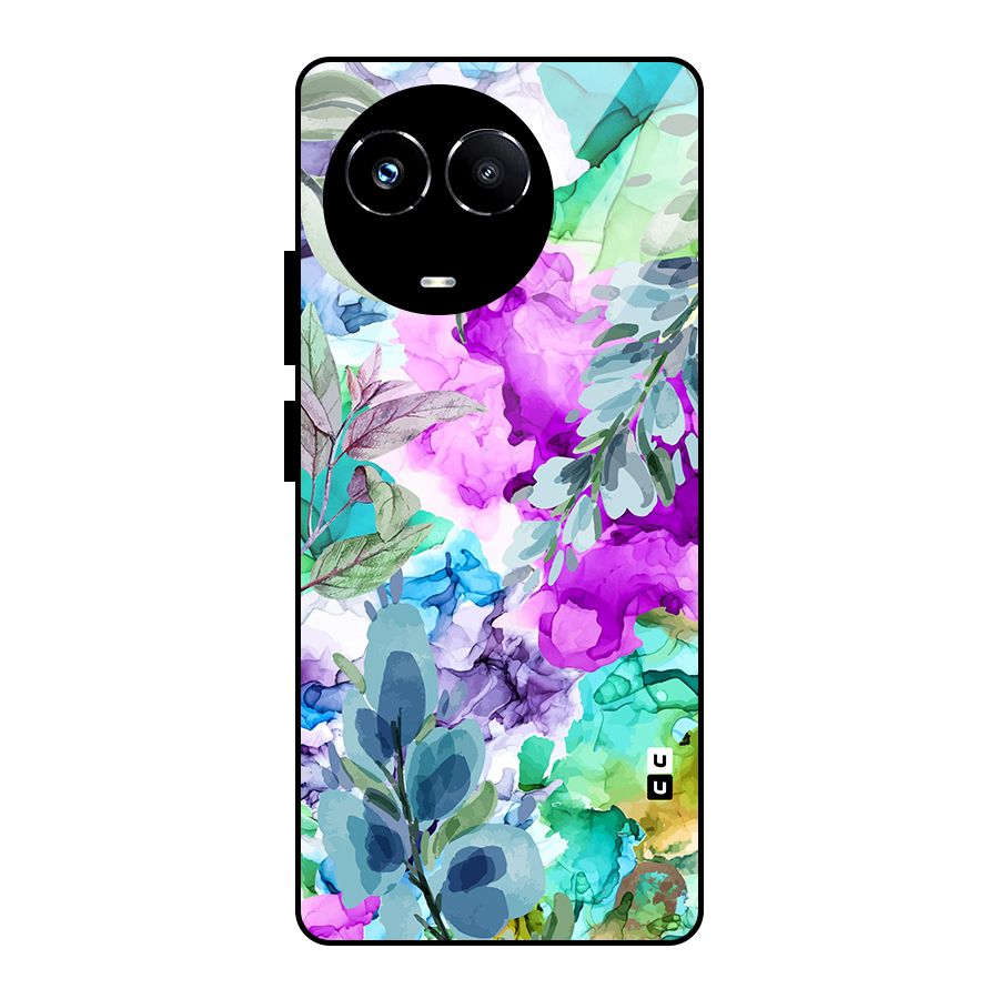 Decorative Florals Printed Glass Back Case for Realme 11X